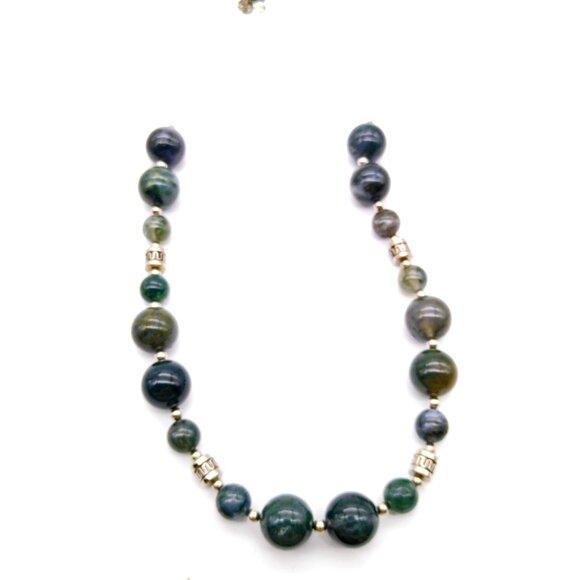 Vintage Beaded Boho Beauty Necklace, Polished Stone and Silver Tone Spacers - Picture 3 of 3